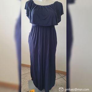 VERABENDI Women's Off Shoulder Summer Casual Long Ruffle Beach Maxi Dress